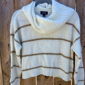 A. Byer Women's Cream and Brown Cowl Neck Sweater